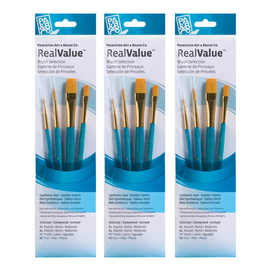 RealValue Gold Taklon Short-Handle Mixed Media Paintbrush Set, Blue, 12 Brushes