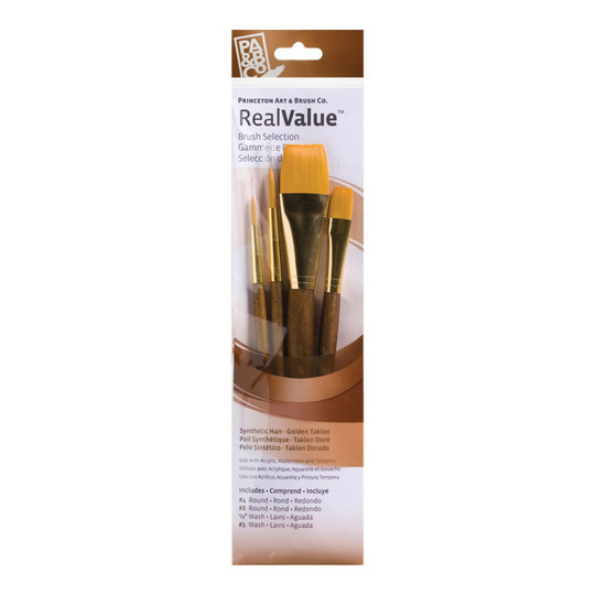 Gold Taklon Short-Handle Mixed Media Paintbrush Set, 4-Pack