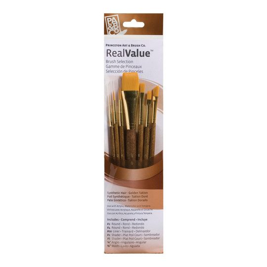 Gold Taklon Short Handle Mixed Media Paintbrush Set, 7 Pieces