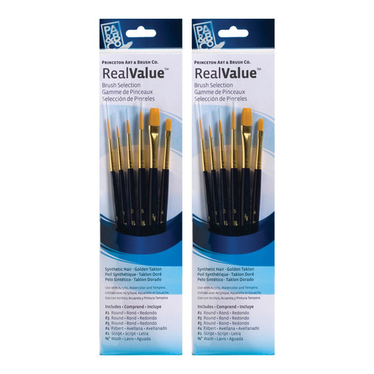 Gold Taklon Short-Handle Mixed Media Paintbrush Set, Dark Blue, 12 Brushes