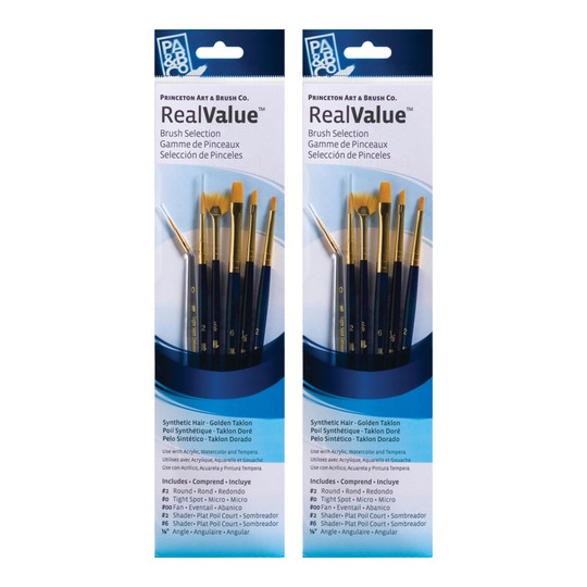 RealValue Gold Taklon Short-Handle Mixed Media Paintbrush Set, Dark Blue, 12 Brushes