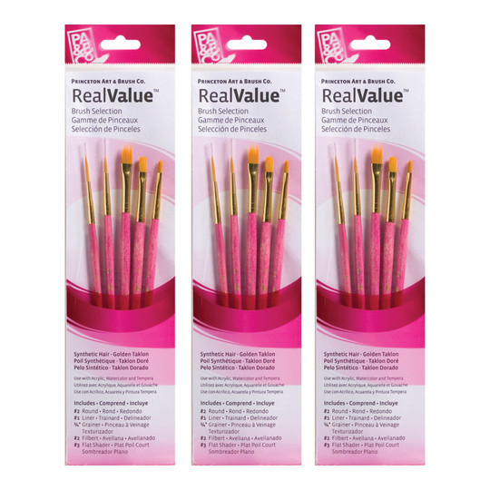 Pink Gold Taklon Short-Handle Mixed Media Paintbrush Set, 15 Brushes