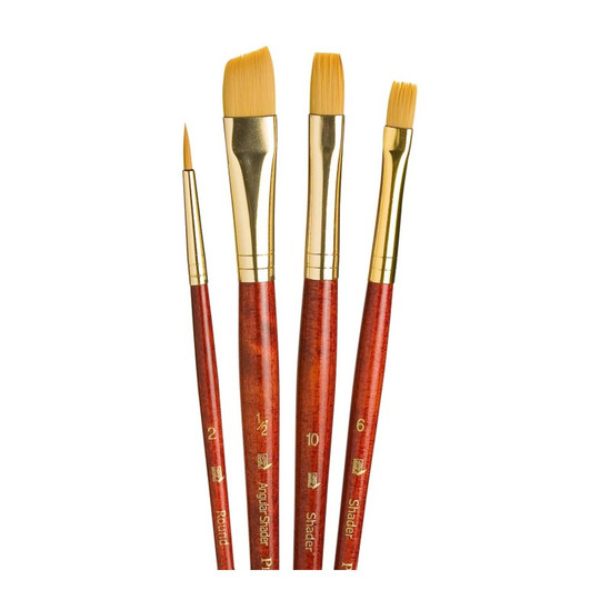 RealValue Gold Taklon Short-Handle Mixed Media Brush Set, Red, 4-Pack