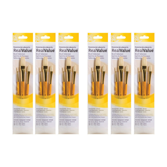 Natural Bristle Short-Handle Mixed Media Paintbrush Sets, Yellow, 18 Brushes