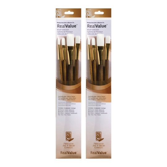 White Taklon Long-Handle Mixed Media Paintbrush Set, Brown, 8 Brushes