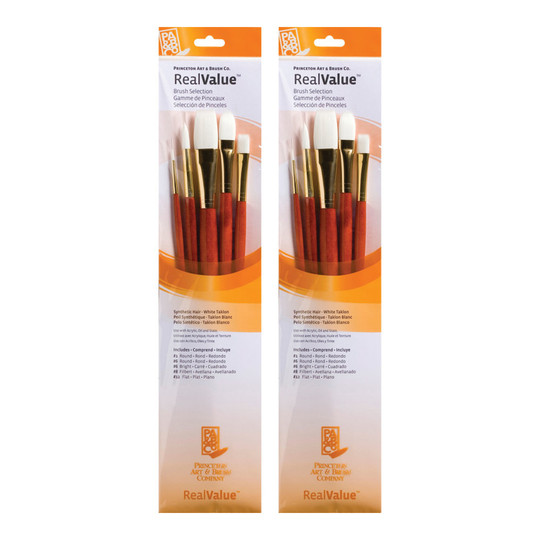 White Taklon Long-Handle Mixed Media Paintbrush Set, Orange, 10 Brushes