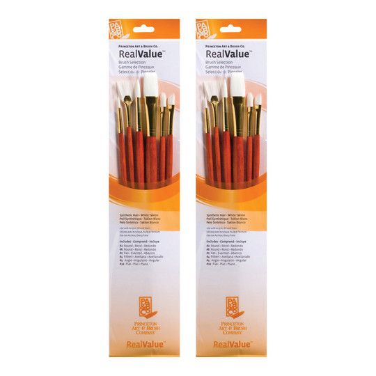 White Taklon Long-Handle Mixed Media Paintbrush Set, Orange, 12 Brushes