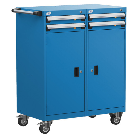 4-Drawer Mobile Cabinet, 36"W x 27"D x 45.13"H - With Dividers - Drawer heights: 4 3" H, 1 Integrated Door