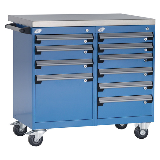 10-Drawer Mobile Cabinet, 36"W x 21"D x 34.88"H - Without Dividers - Drawer heights: 3 3" H, 4 4" H, 1 5" H, 1 6" H, 1 12" H