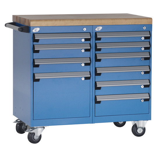 10-Drawer Mobile Cabinet, 36"W x 21"D x 34.88"H - Without Dividers - Double Bank