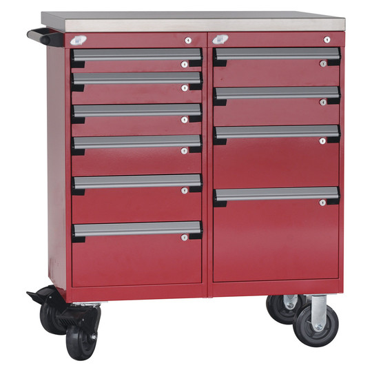 10-Drawer Mobile Cabinet, 36"W x 21"D x 35.75"H - Without Dividers - Double Bank