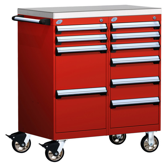 10-Drawer Mobile Cabinet, 36"W x 21"D x 35.75"H - With Dividers