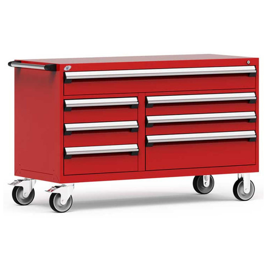 7-Drawer Mobile Cabinet, 60"W x 27"D x 37.5"H - Without Dividers - Drawer heights: 1 6" (60"W), 2 5", 2 6", 1 7", 1 9"