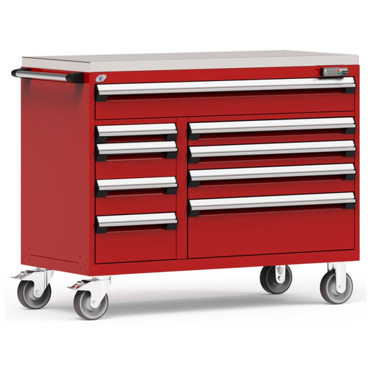 9-Drawer Mobile Cabinet, 54"W x 27"D x 43.25"H - Without Dividers - Drawer heights: 1 6" (54"W), 1 3", 2 6", 1 8", 2 4", 1 5", 1 10"