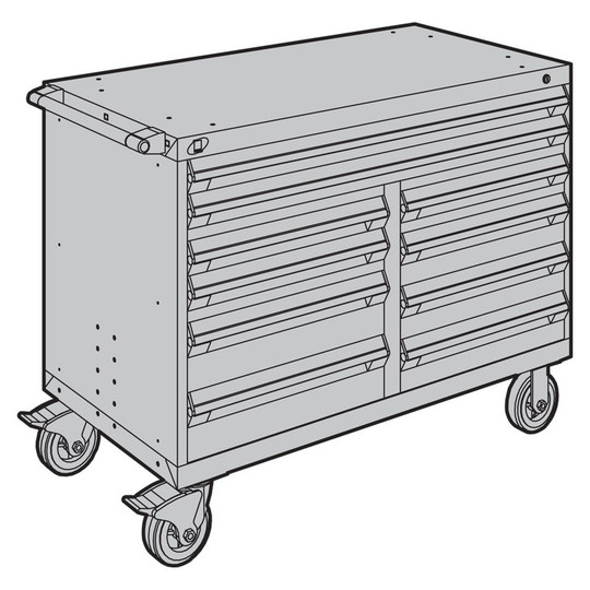 10-Drawer Mobile Cabinet, 48"W x 24"D x 37.5"H - Without Dividers - Drawer heights: 2 3" (48"W), 1 3", 2 4", 3 5", 2 6"