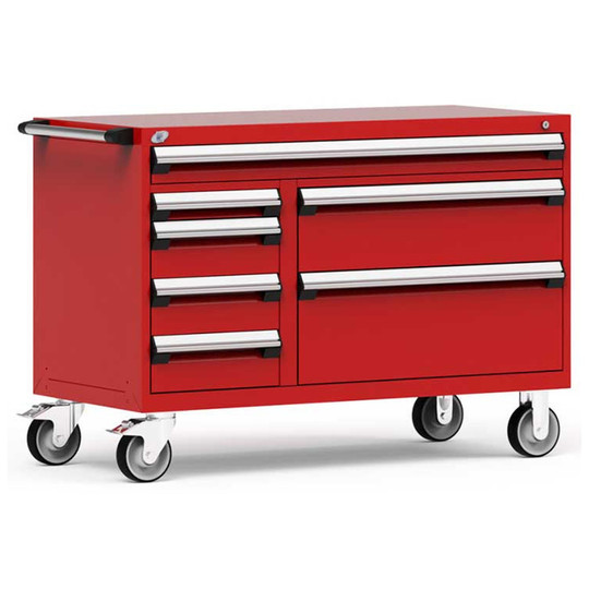 7-Drawer Mobile Cabinet, 54"W x 27"D x 37.5"H - Without Dividers - Drawer heights: 1 4" (54"W), 1 3", 3 6", 1 9", 1 12"