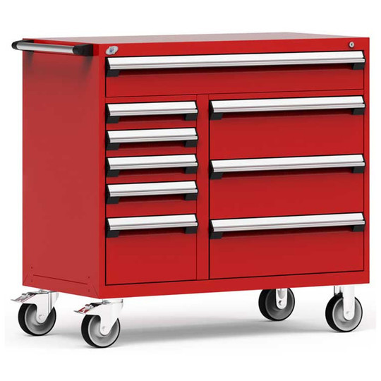 9-Drawer Mobile Cabinet, 48"W x 27"D x 45.5"H - Without Dividers - Drawer heights: 1 6" (48"W), 3 4", 1 5", 1 10", 3 9"