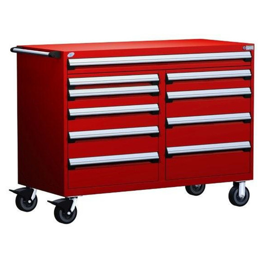 10-Drawer Mobile Cabinet, 60"W x 27"D x 45.5"H - With Dividers - Drawer heights: 1 4" (60"W), 1 3", 2 5", 1 6", 2 7", 2 8", 1 9"