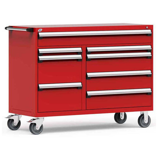 9-Drawer Mobile Cabinet, 54"W x 27"D x 41.5"H - Without Dividers - Drawer heights: 1 4" (54"W), 1 3", 1 6", 2 8", 1 3", 2 5", 1 12"
