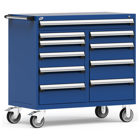 10-Drawer Mobile Cabinet, 48"W x 27"D x 45.5"H - Without Dividers - Drawer heights: 1 4" (48"W), 1 3", 2 5", 1 6", 2 7", 2 8", 1 9"