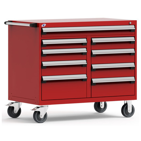 9-Drawer Mobile Cabinet, 48"W x 27"D x 41.5"H - Without Dividers - Drawer heights: 1 4" (48"W), 1 4", 2 5", 3 6", 1 8", 1 10"