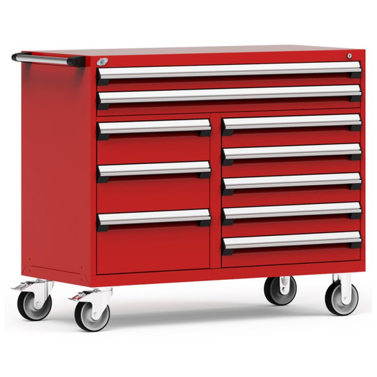 10-Drawer Mobile Cabinet, 54"W x 24"D x 45.5"H - Without Dividers - Drawer heights: 2 4" (54"W), 1 7", 1 8", 1 10", 5 5"