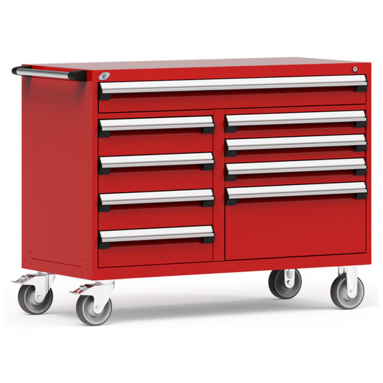 9-Drawer Mobile Cabinet, 54"W x 24"D x 41.5"H - With Dividers - Drawer heights: 1 5" (54"W), 4 6", 3 4", 1 12"