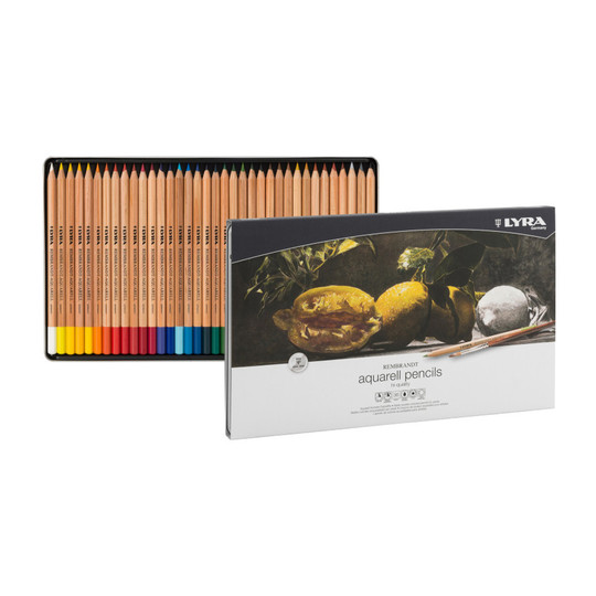 Water-Soluble Watercolor Pencil Set in Metal Tin, Assorted Colors, 36 Pieces