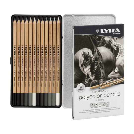 Gray Tone Colored Pencil Set in Metal Tin, 12 Pieces
