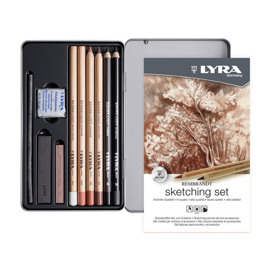Monochrome Sketching Pencil Set in Metal Tin, 11 Pieces