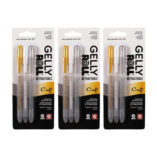Retractable Gel Pens, 08 Medium Point, Assorted Colors, 9-Pack
