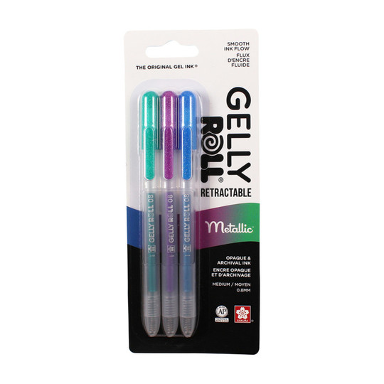 Retractable Metallic Gel Pens, Assorted Colors, 3-Pack