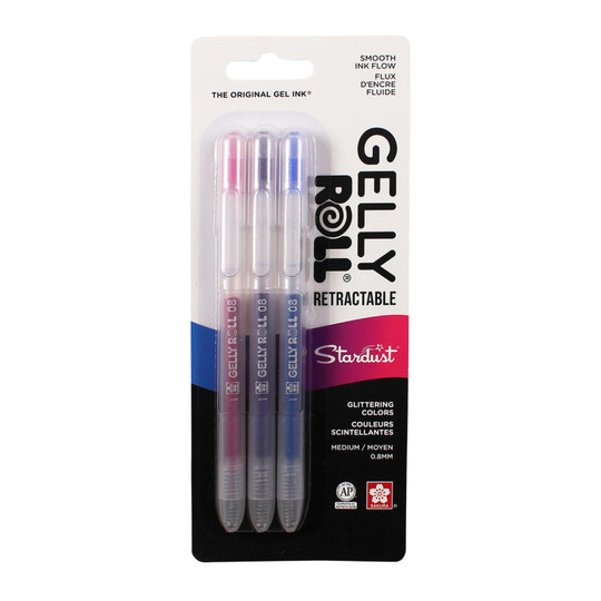Retractable Glitter Gel Pens, Medium Point, Assorted Colors, 3-Pack