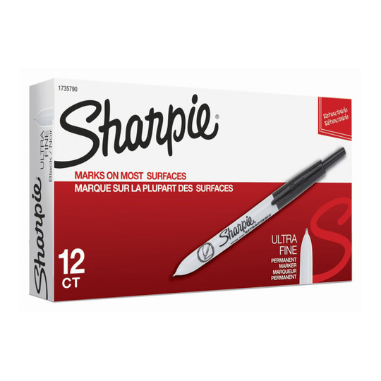 Retractable Ultra Fine Point Permanent Markers, Black, 12-Pack