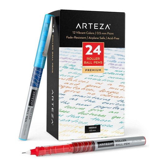 0.5 mm Needle Tip Rollerball Pen Set, Assorted Colors, 24 Pack