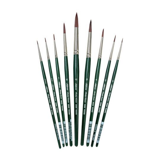 Synthetic Round Paint Brush Set, 9 Pieces