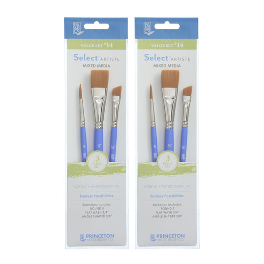 No. 14 Synthetic Bristle Short-Handle Mixed Media Paintbrush Set, Jewel Blue, 6 Brushes