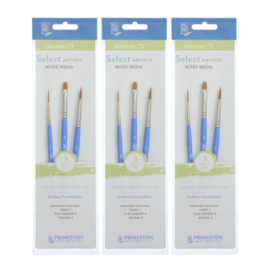 Select Artiste No. 3 Synthetic Short-Handle Mixed Media Brush Sets, Jewel Blue, 9 Brushes