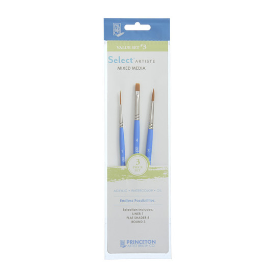 Select Artiste No. 3 Synthetic Bristle Mixed Media Brush Set, Jewel Blue, 3-Pack