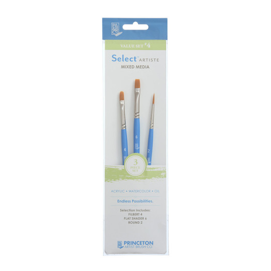 No. 4 Synthetic Short-Handle Mixed Media Paintbrush Set, Jewel Blue, 3 Pieces