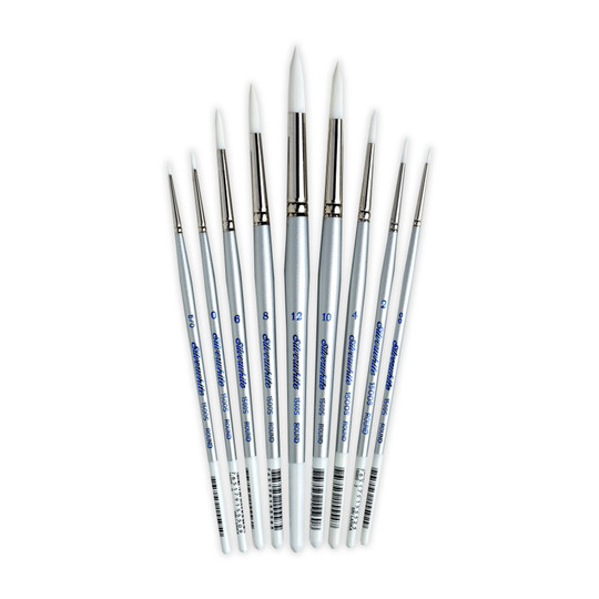 White Synthetic Round Paint Brush Set, 9-Piece