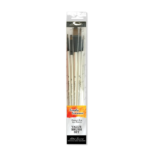 Synthetic Long-Handle Acrylic and Oil Paintbrush Set, 5 Pieces