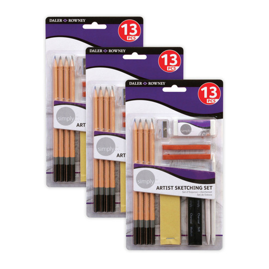 Beginner Sketching and Drawing Set, 13 Pieces per Set, Pack of 3