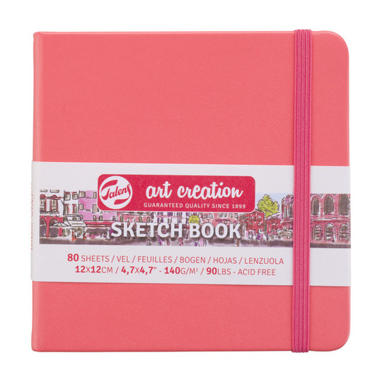 Coral Red Hardbound Sketchbook, 4.72 in. x 4.72 in., 80 Sheets