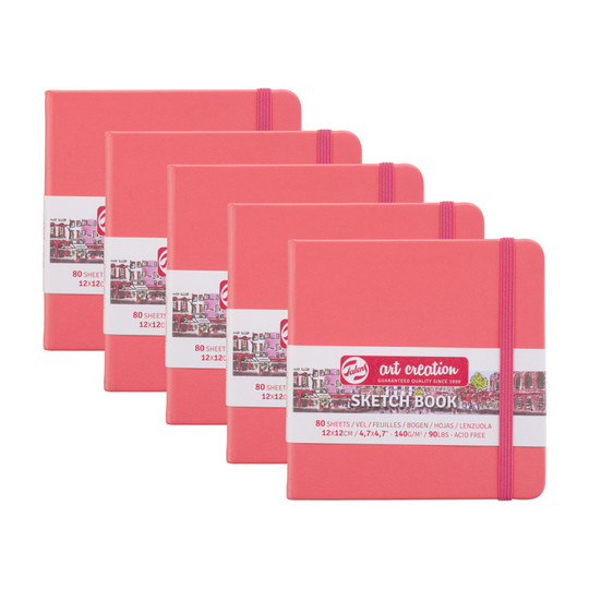 Coral Red Hardbound Sketchbook, 4.72 in. Square, 5-Pack