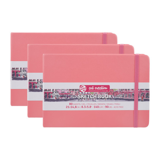 A5 Coral Red Hardbound Sketchbook, 80 Sheets, Pack of 3