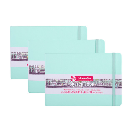A5 Fresh Mint Hardbound Sketchbooks, 80 Sheets, Pack of 3