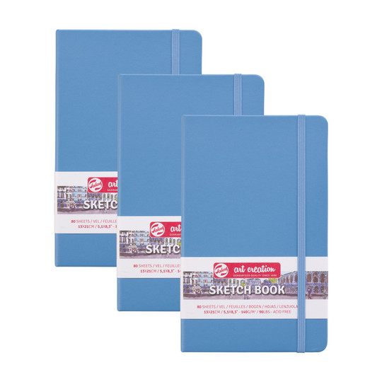 Hardbound Lake Blue Sketchbooks, 80 Pages, Pack of 3