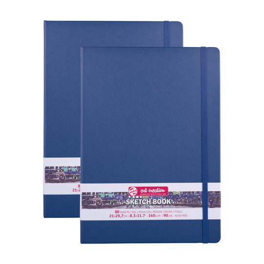 Navy Blue A4 Hardbound Sketchbook, 80 Sheets, 2-Pack