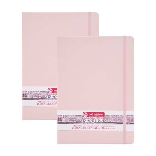 A4 Hardbound Sketchbook, Pastel Pink Cover, 80 Sheets, Pack of 2
